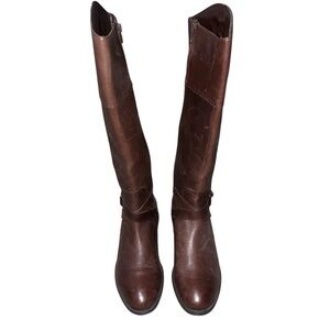 EUC Ralph Lauren Menna Brown Leather Tall Riding Boots 8.5 Brass Toned Hardware
